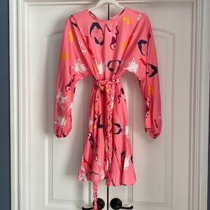 Pink print dress with braided belt